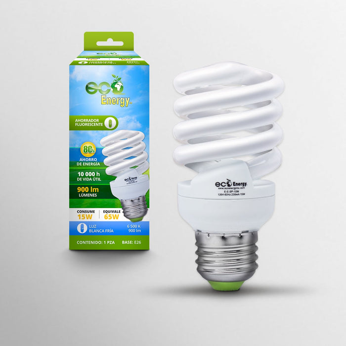 Foco Ahorrador de Espiral 15w | Luz blanca fría