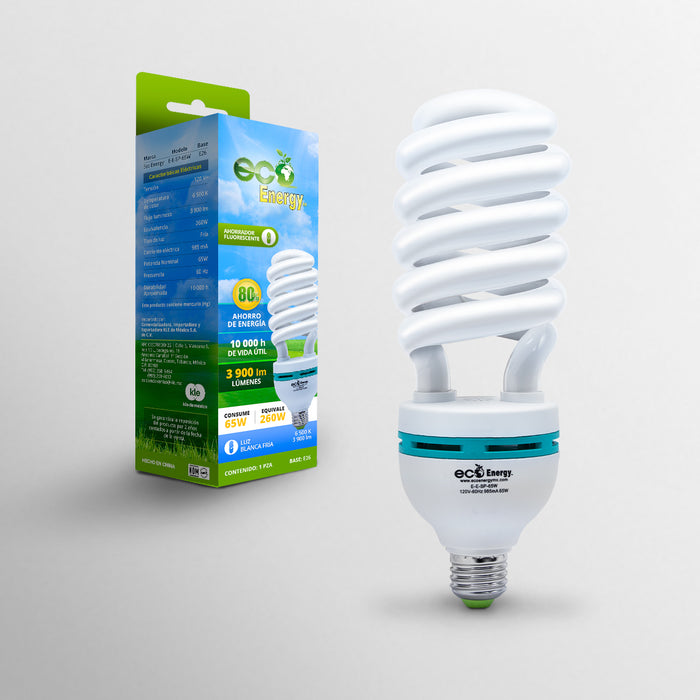 Pack de 3 Focos Ahorradores de Espiral 65w | Luz blanca fría