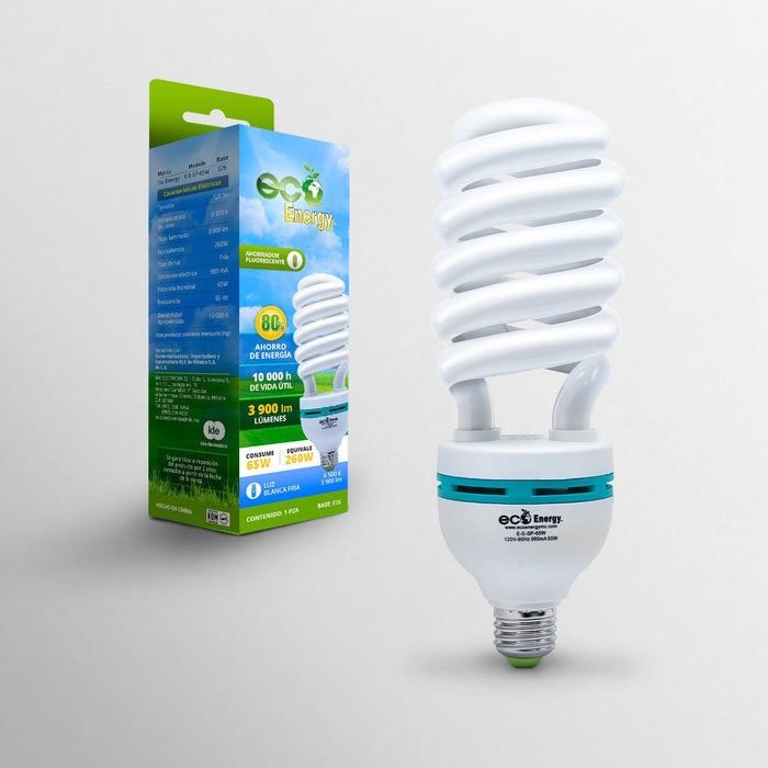 Foco Ahorrador de Espiral 65w | Luz blanca fría