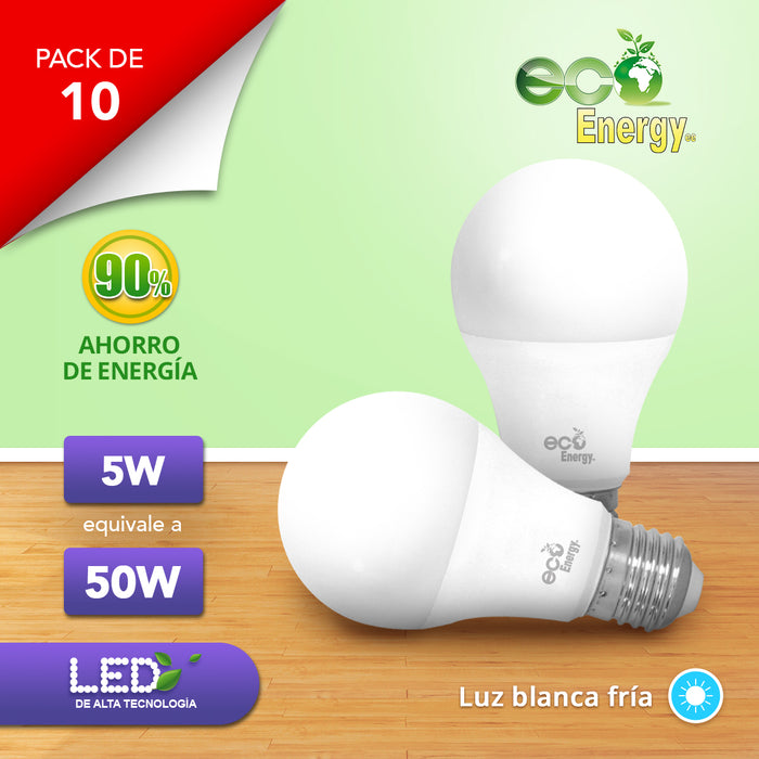 Pack de 10 Focos LED 5w equivalente a 50w | Luz blanca fría