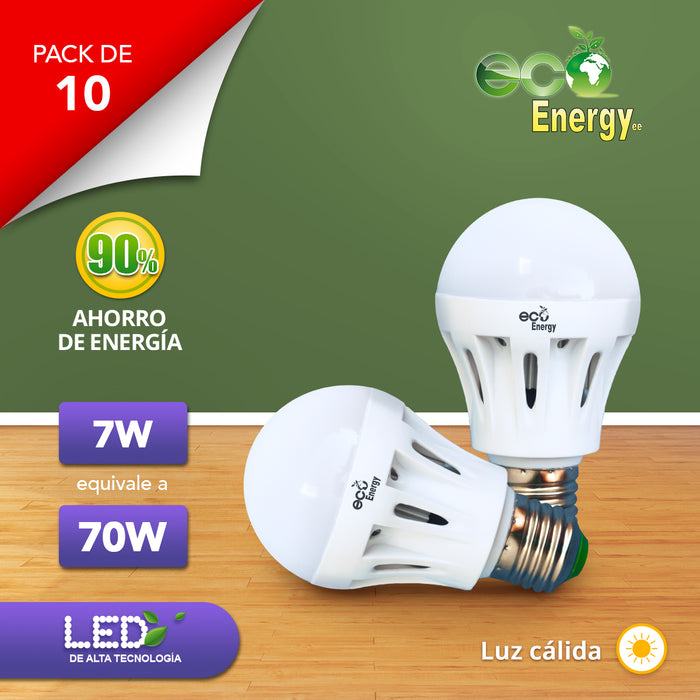 Pack de 10 Focos LED 7w equivalente a 70w | Luz cálida