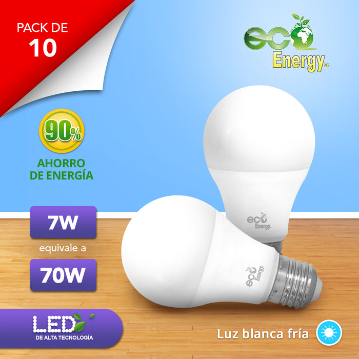 Pack de 10 Focos LED 7w equivalente a 70w | Luz blanca fría