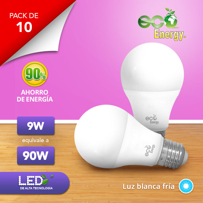 Pack de 10 Focos LED 9w equivalente a 90w | Luz blanca fría