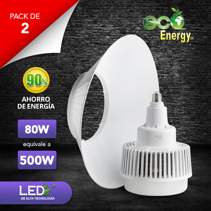 Pack de 2 Lámparas Industriales 80w equivalente a 500w | Luz blanca fría