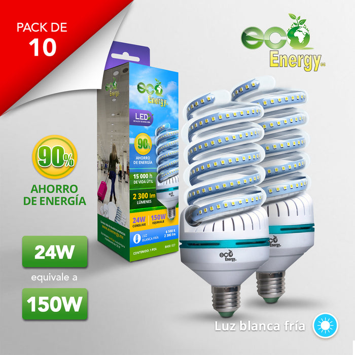 Pack de 10 Focos Espiral LED 24w | Luz blanca fría