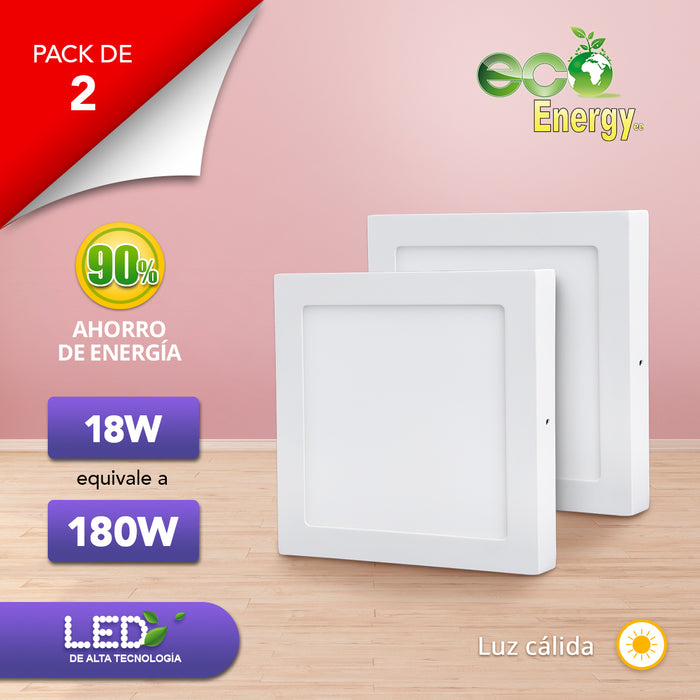 Pack de 2 Lámparas LED de Sobreponer 18w equivalente a 180w | Cuadrado