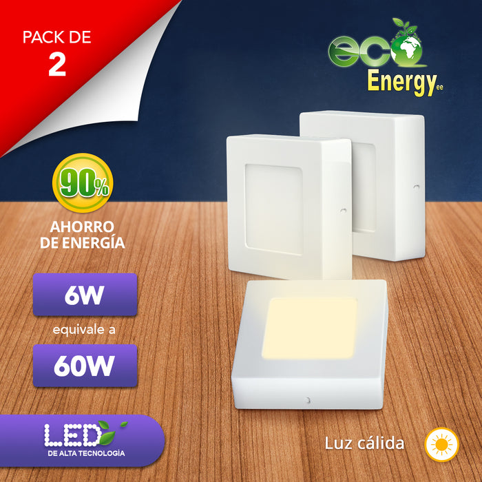 Pack de 2 Lámparas LED de Sobreponer 6w equivalente a 60w | Cuadrado